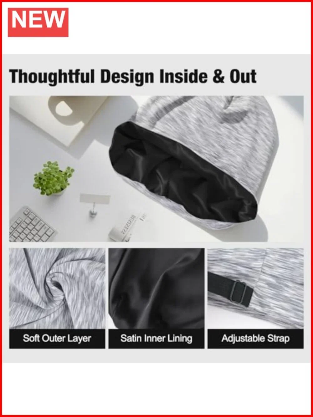 2 Pack Silk Satin Hair Bonnet for Men Adjustable Stay-On Sleep Cap Beanie Curly